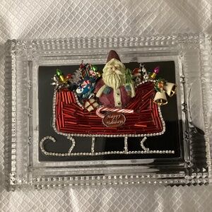 Hand crafted Santa Sleigh red presents sparkling framed Christmas Art upcycled